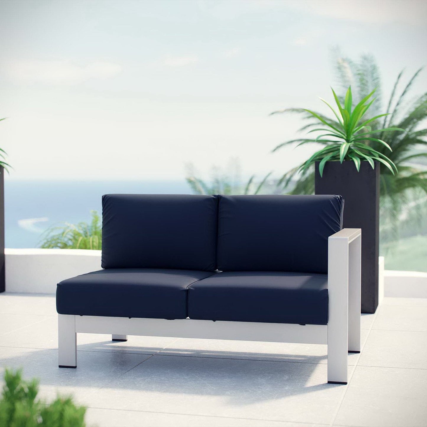 Shore Right-Arm Outdoor Sectional Loveseat (Silver / Navy) by Modway Sectional Piece Modway 