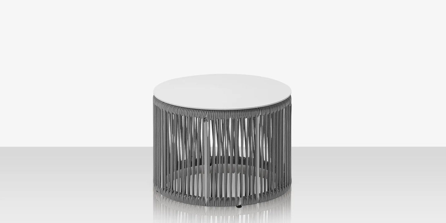 Skye Side Table (Round) - Tex White Frame / Gray Durarope by DecoScape (3303-322-TXW-GRY)