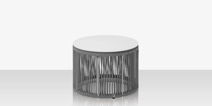Skye Side Table (Round) - Tex White Frame / Gray Durarope by DecoScape (3303-322-TXW-GRY)