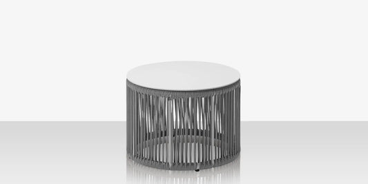 Skye Side Table (Round) - Tex White Frame / Gray Durarope by DecoScape
