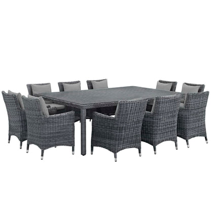 Summon 11 Piece Outdoor Patio Sunbrella Dining Set in Canvas Gray by Modway Dining Set Modway 