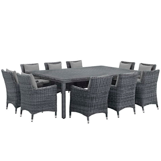 Summon 11 Piece Outdoor Patio Sunbrella Dining Set in Canvas Gray by Modway Dining Set Modway 