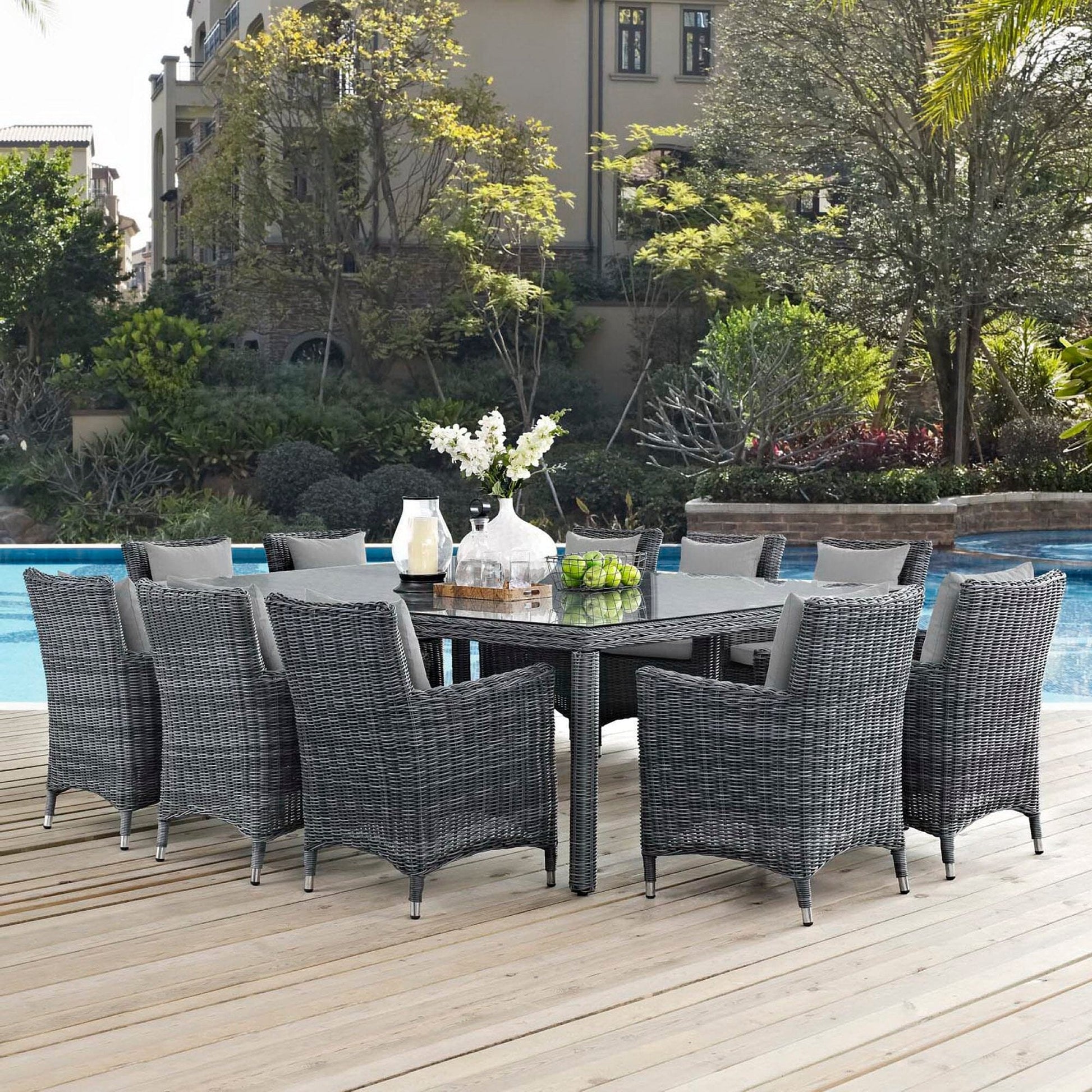 Summon 11 Piece Outdoor Patio Sunbrella Dining Set in Canvas Gray by Modway Dining Set Modway 