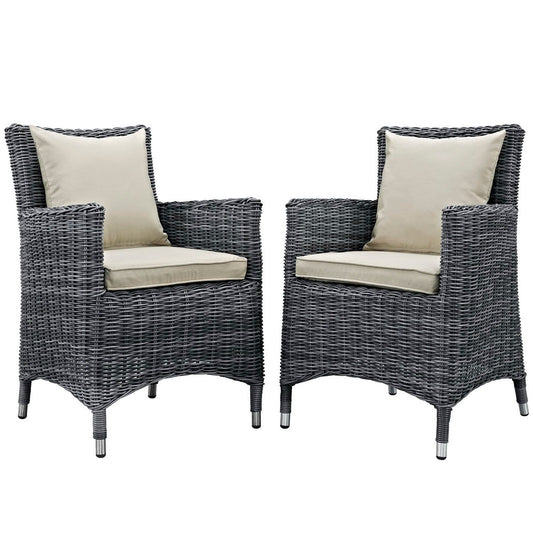 Summon 2 Piece Outdoor Patio Sunbrella Dining Set in Antique Canvas Beige by Modway Dining Chair Modway 