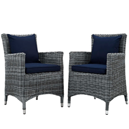 Summon 2 Piece Outdoor Patio Sunbrella Dining Set in Canvas Navy by Modway Dining Chair Modway 
