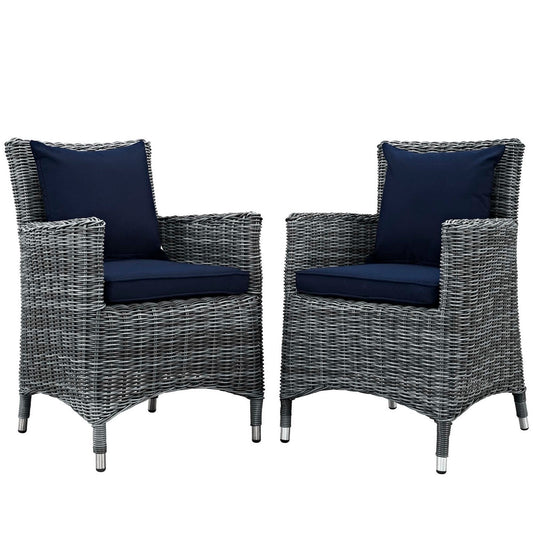 Summon 2 Piece Outdoor Patio Sunbrella Dining Set in Canvas Navy by Modway Dining Chair Modway 