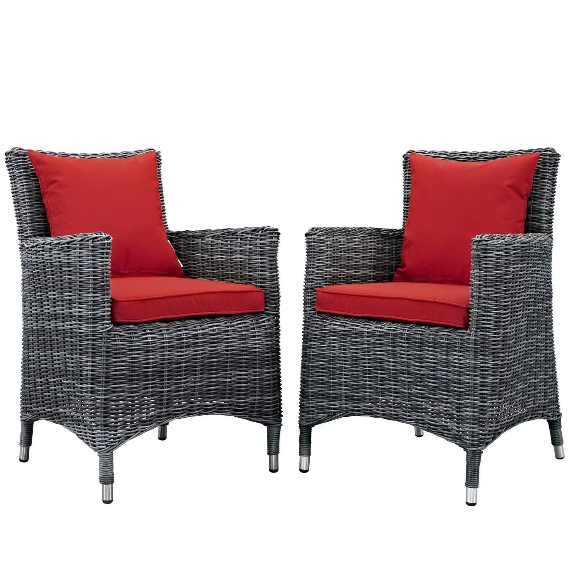 Summon 2 Piece Outdoor Patio Sunbrella Dining Set in Canvas Red by Modway Dining Chair Modway 