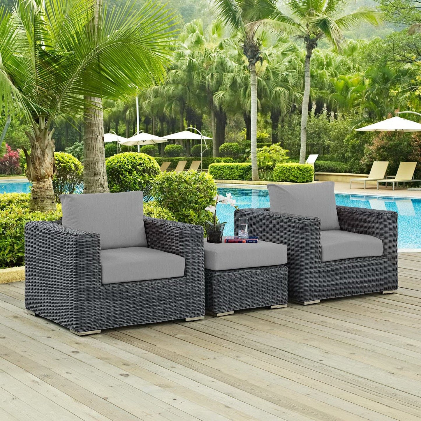 Summon 3 Piece Outdoor Patio Sunbrella Sectional Set in Canvas Gray by Modway (1905) Sectional Set Modway 