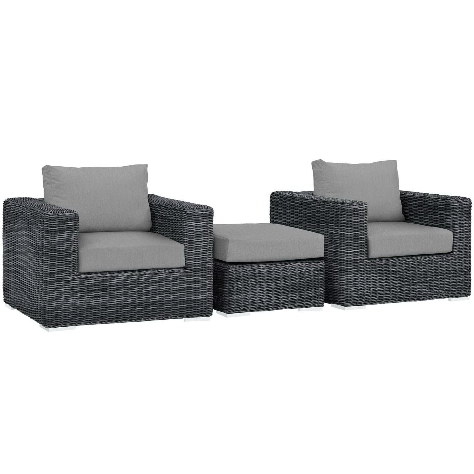 Summon 3 Piece Outdoor Patio Sunbrella Sectional Set in Canvas Gray by Modway (1905) Sectional Set Modway 