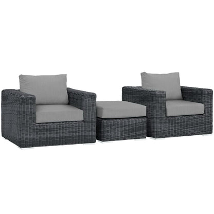 Summon 3 Piece Outdoor Patio Sunbrella Sectional Set in Canvas Gray by Modway (1905) Sectional Set Modway 