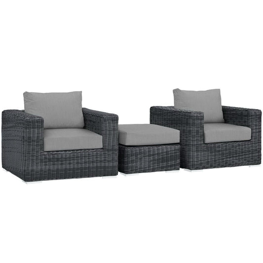 Summon 3 Piece Outdoor Patio Sunbrella Sectional Set in Canvas Gray by Modway (1905) Sectional Set Modway 
