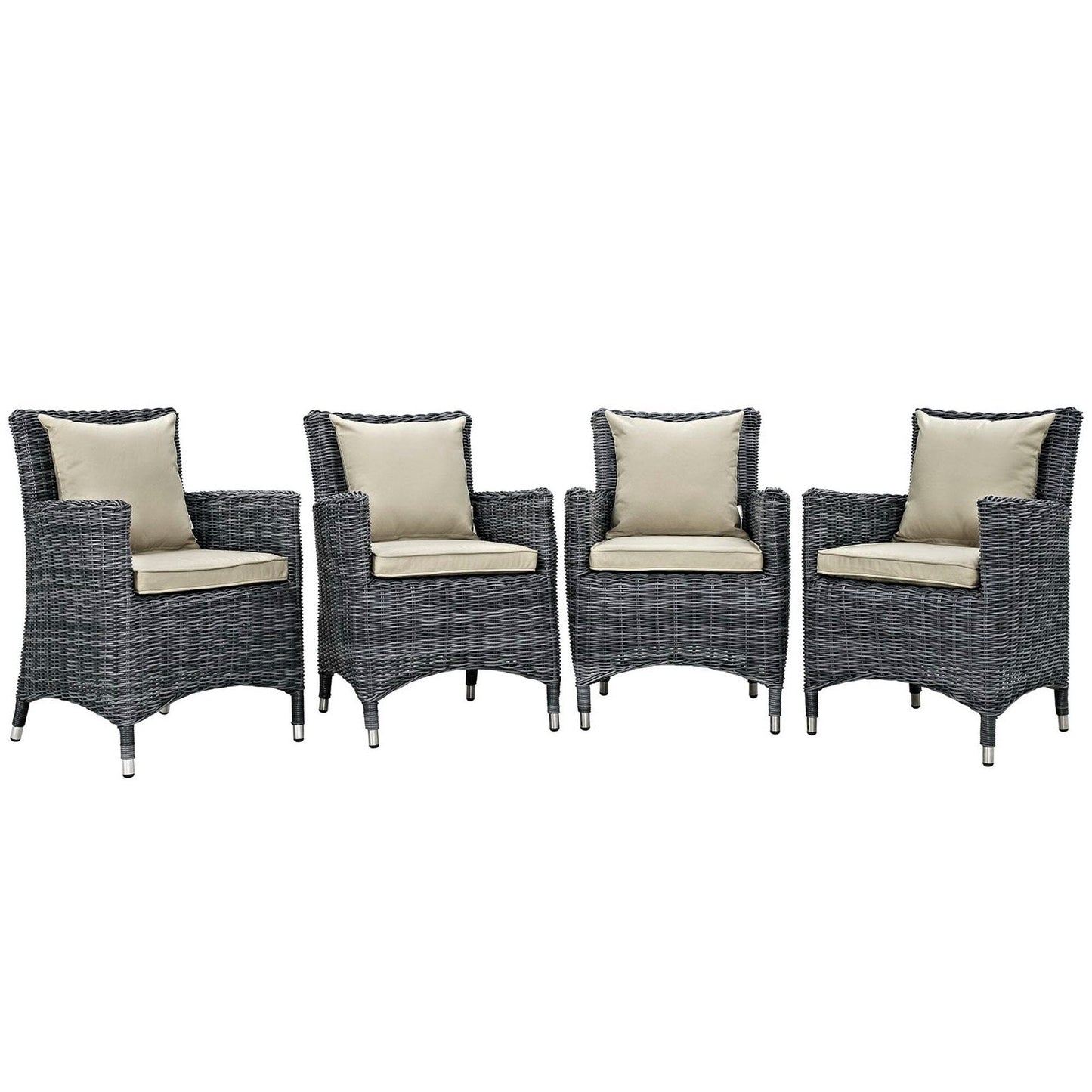 Summon 4 Piece Outdoor Patio Sunbrella Dining Set in Antique Canvas Beige by Modway Dining Chair Modway 
