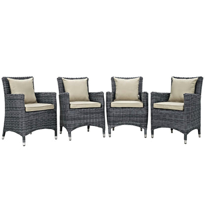 Summon 4 Piece Outdoor Patio Sunbrella Dining Set in Antique Canvas Beige by Modway Dining Chair Modway 