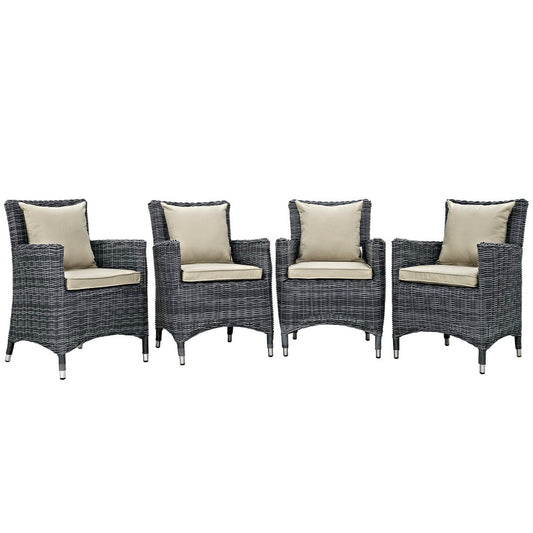 Summon 4 Piece Outdoor Patio Sunbrella Dining Set in Antique Canvas Beige by Modway Dining Chair Modway 