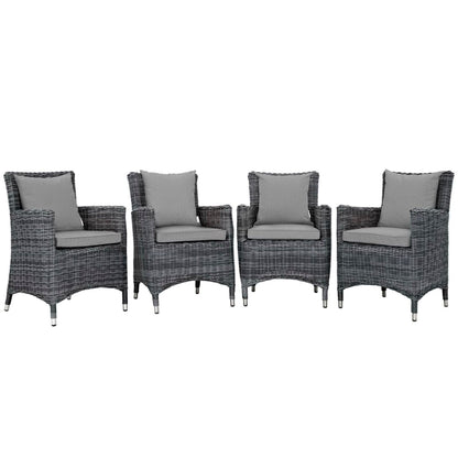 Summon 4 Piece Outdoor Patio Sunbrella Dining Set in Canvas Gray by Modway Dining Chair Modway 