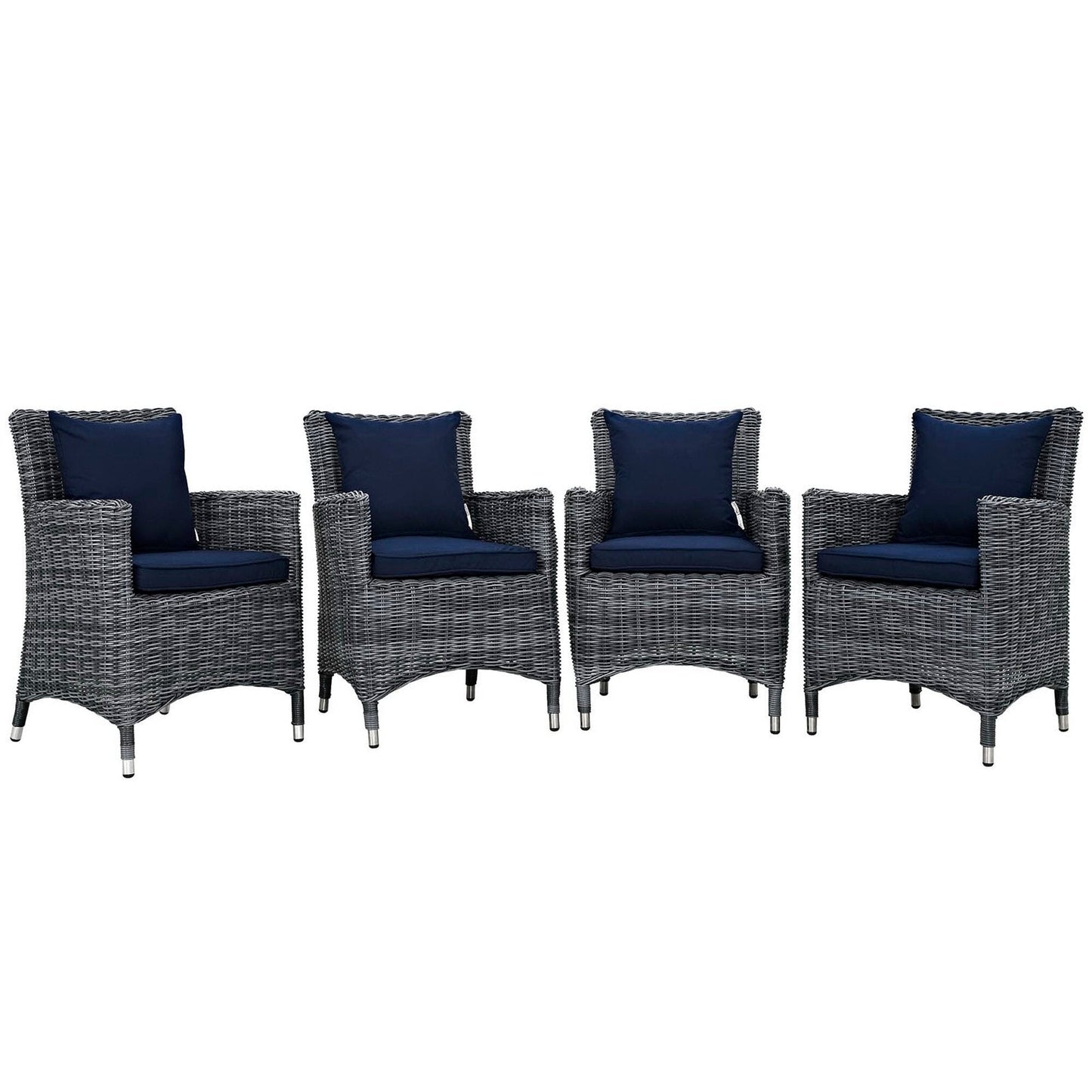 Summon 4 Piece Outdoor Patio Sunbrella Dining Set in Canvas Navy by Modway Dining Chair Modway 