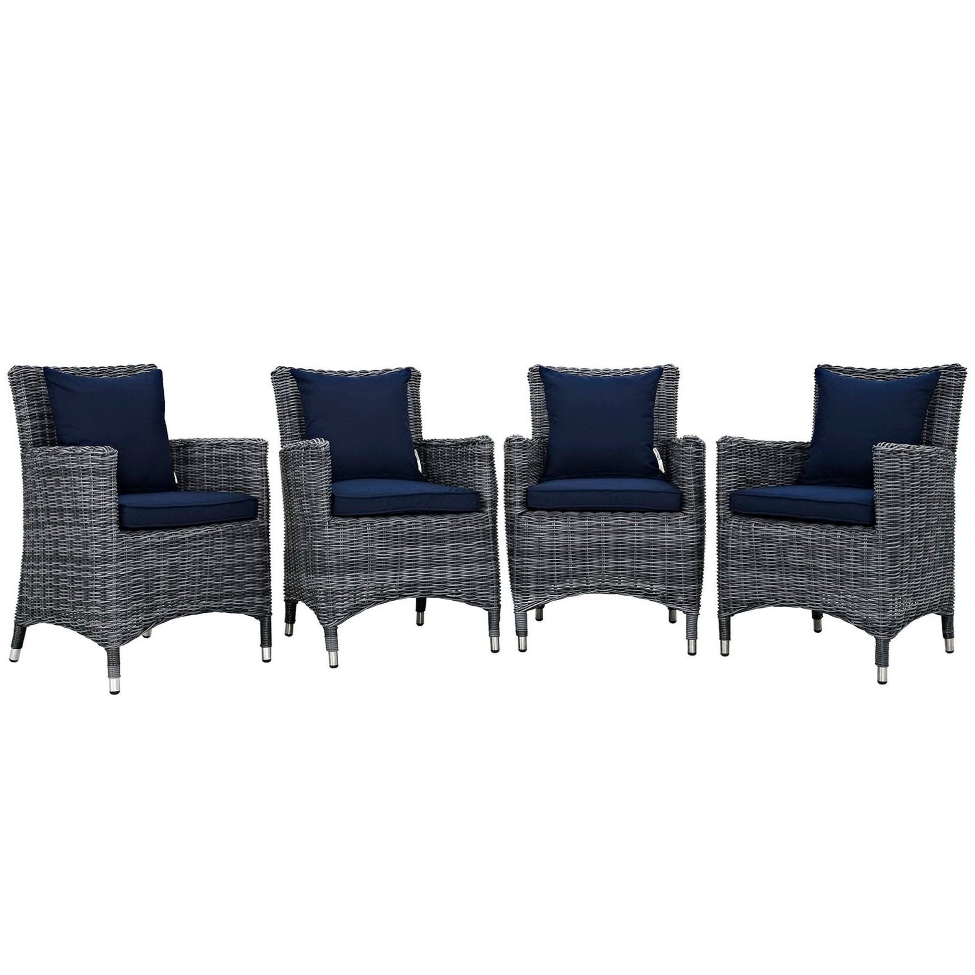 Summon 4 Piece Outdoor Patio Sunbrella Dining Set in Canvas Navy by Modway Dining Chair Modway 