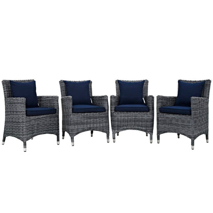 Summon 4 Piece Outdoor Patio Sunbrella Dining Set in Canvas Navy by Modway Dining Chair Modway 