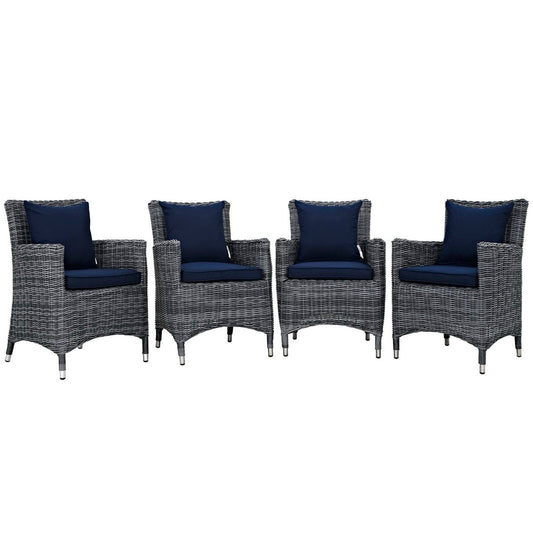 Summon 4 Piece Outdoor Patio Sunbrella Dining Set in Canvas Navy by Modway Dining Chair Modway 