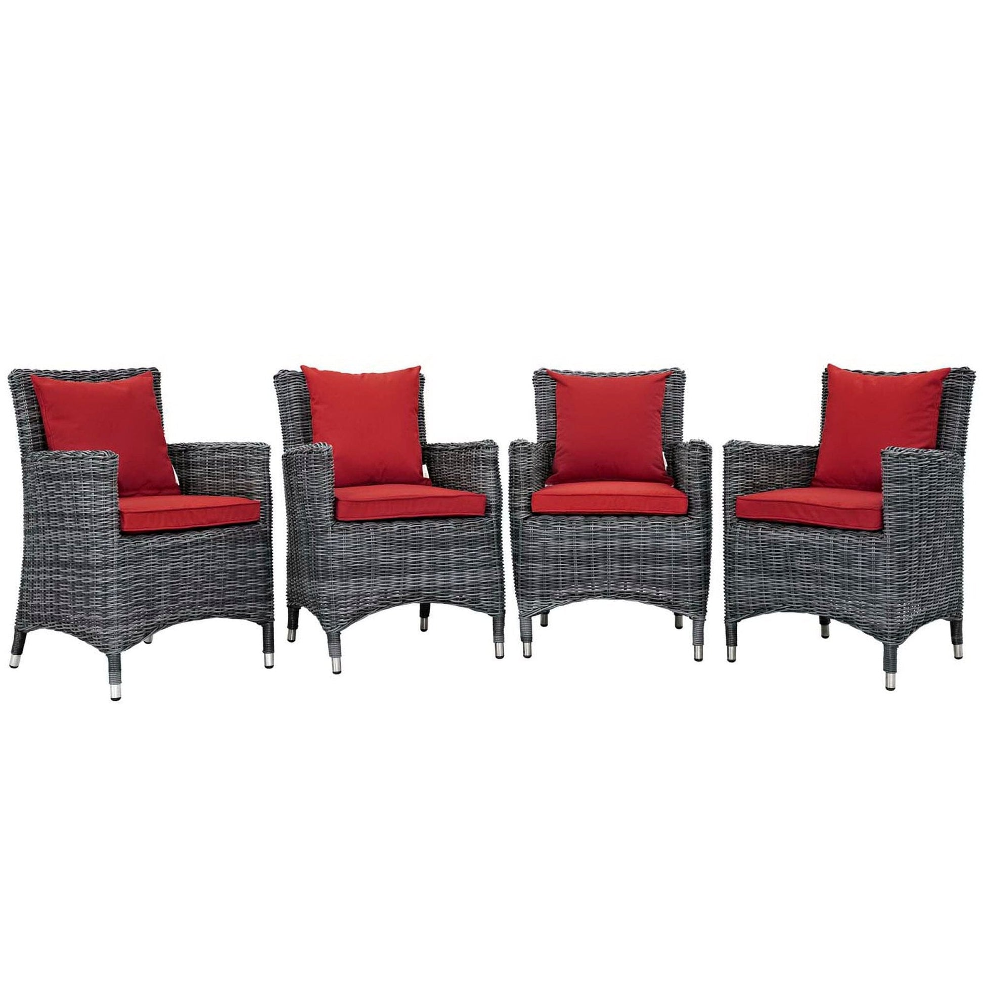 Summon 4 Piece Outdoor Patio Sunbrella Dining Set in Canvas Red by Modway Dining Chair Modway 