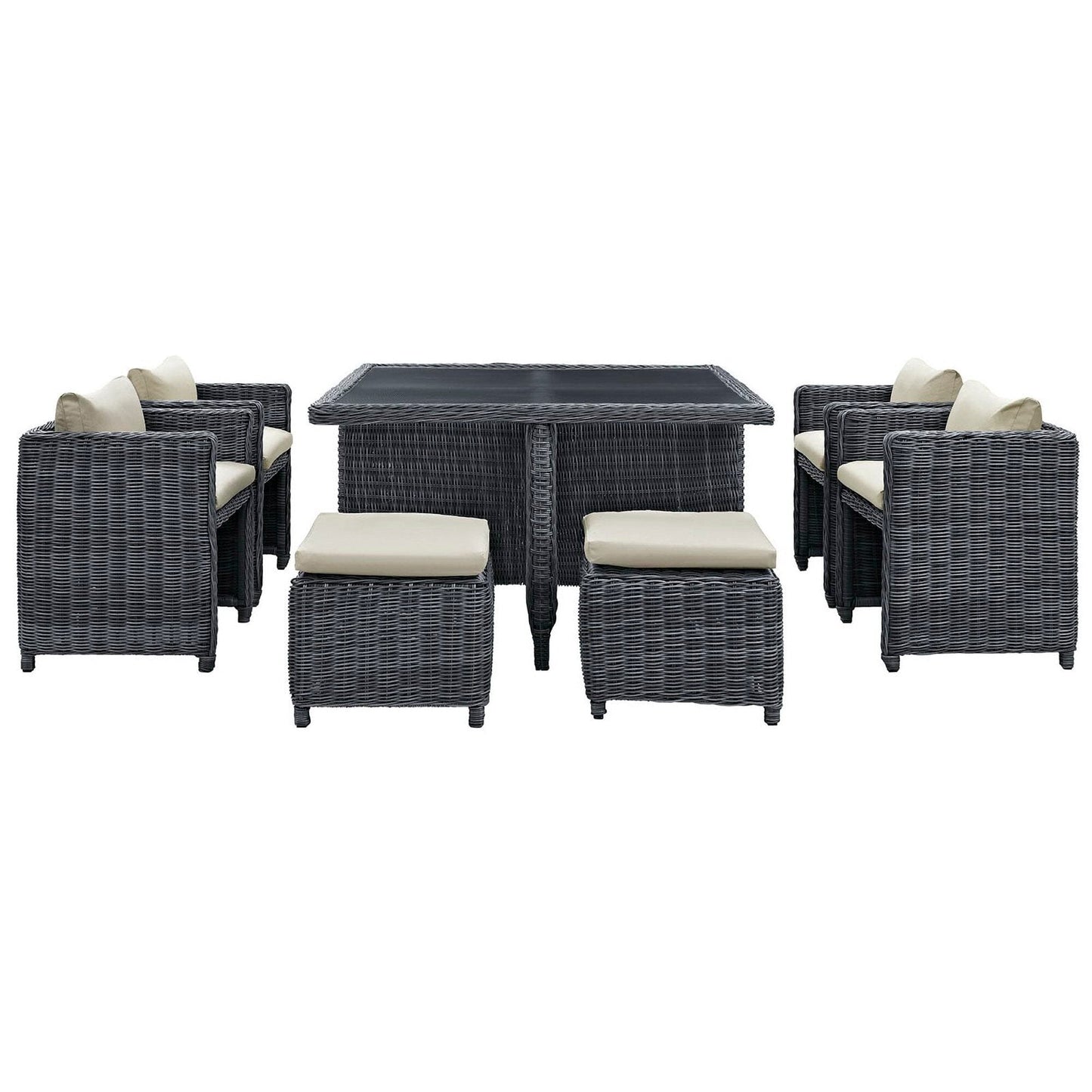 Summon 9 Piece Outdoor Patio Sunbrella Dining Set in Antique Canvas Beige by Modway Dining Set Modway 