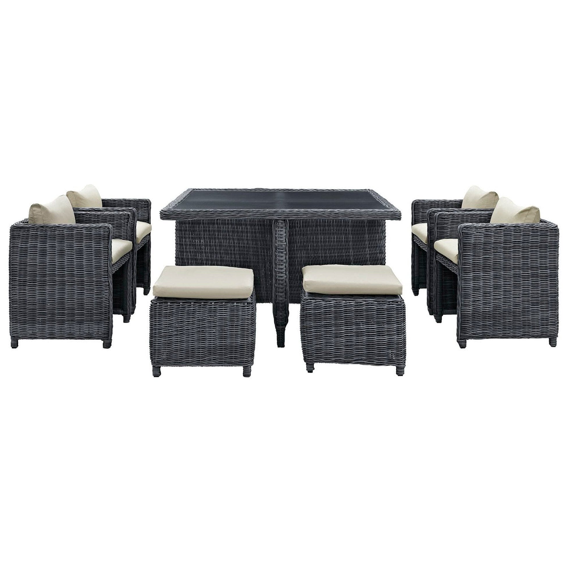 Summon 9 Piece Outdoor Patio Sunbrella Dining Set in Antique Canvas Beige by Modway Dining Set Modway 