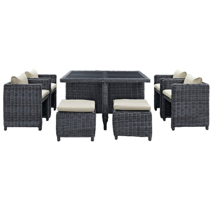 Summon 9 Piece Outdoor Patio Sunbrella Dining Set in Antique Canvas Beige by Modway Dining Set Modway 