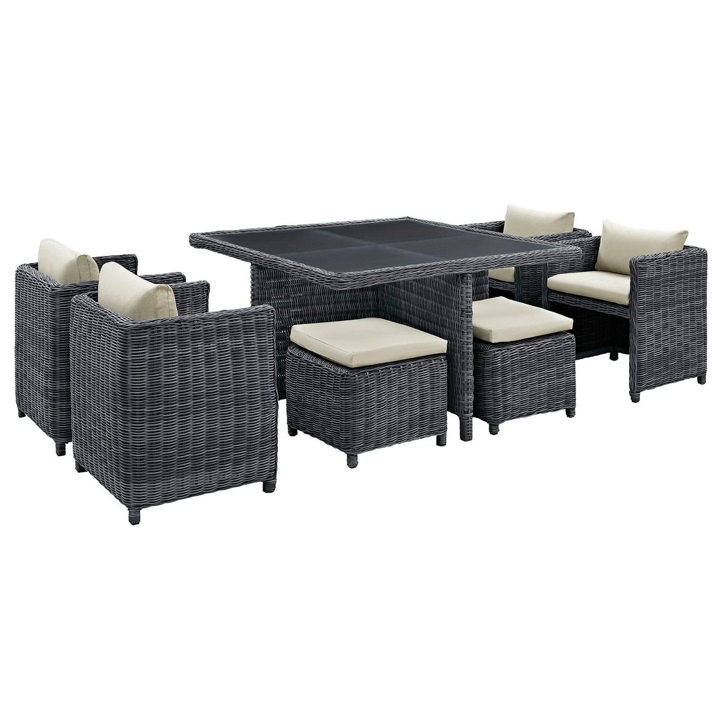 Summon 9 Piece Outdoor Patio Sunbrella Dining Set in Antique Canvas Beige by Modway Dining Set Modway 