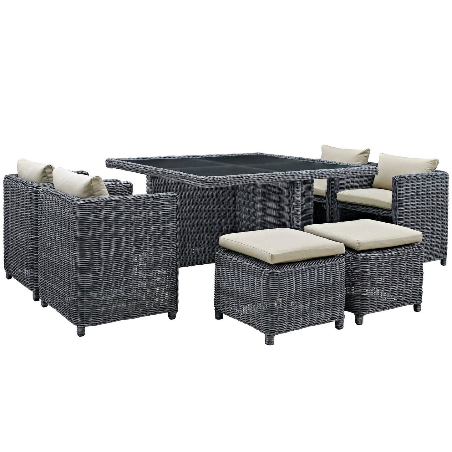 Summon 9 Piece Outdoor Patio Sunbrella Dining Set in Antique Canvas Beige by Modway Dining Set Modway 
