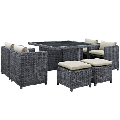Summon 9 Piece Outdoor Patio Sunbrella Dining Set in Antique Canvas Beige by Modway Dining Set Modway 