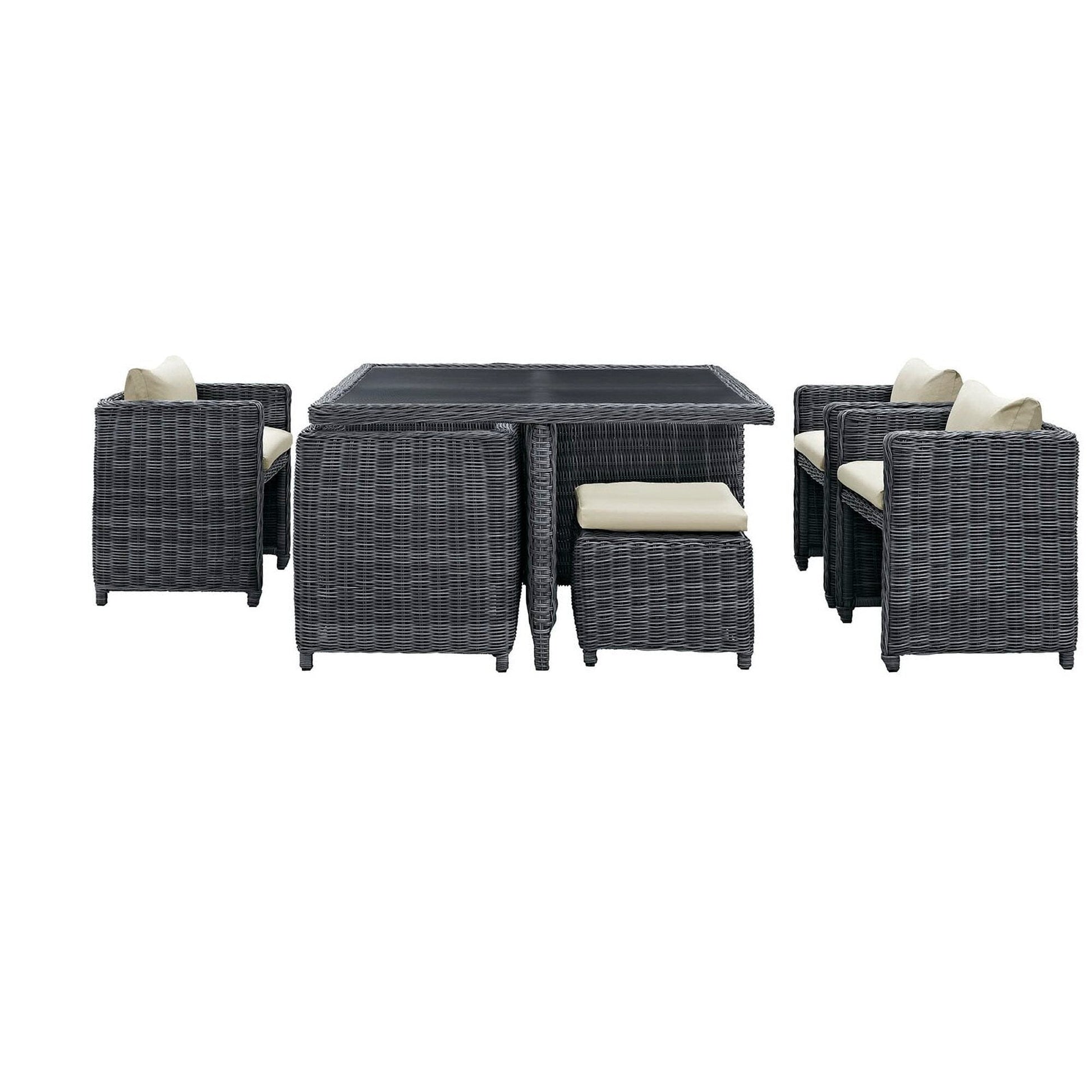 Summon 9 Piece Outdoor Patio Sunbrella Dining Set in Antique Canvas Beige by Modway Dining Set Modway 
