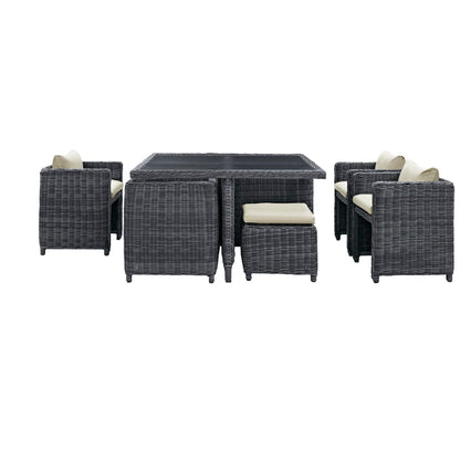 Summon 9 Piece Outdoor Patio Sunbrella Dining Set in Antique Canvas Beige by Modway Dining Set Modway 