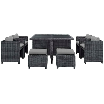 Summon 9 Piece Outdoor Patio Sunbrella Dining Set in Canvas Gray by Modway Dining Set Modway 