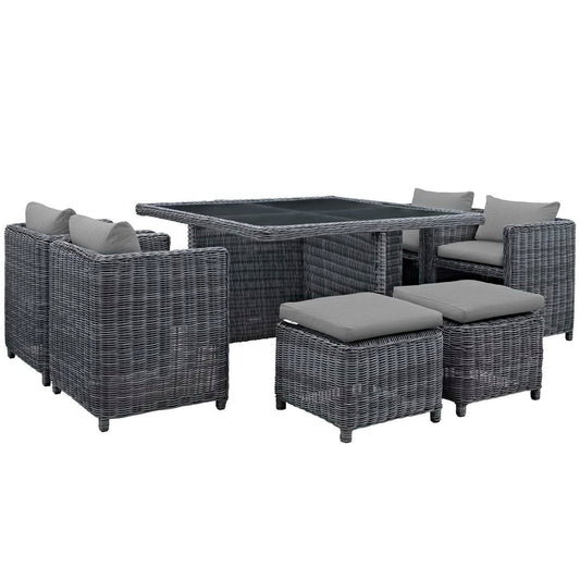 Summon 9 Piece Outdoor Patio Sunbrella Dining Set in Canvas Gray by Modway Dining Set Modway 
