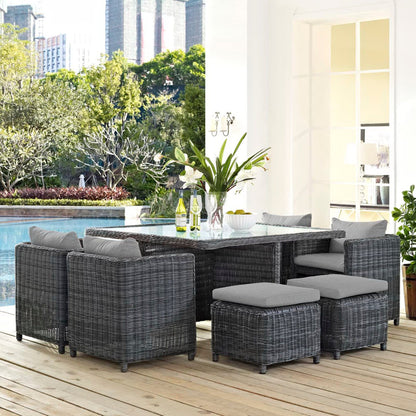 Summon 9 Piece Outdoor Patio Sunbrella Dining Set in Canvas Gray by Modway Dining Set Modway 