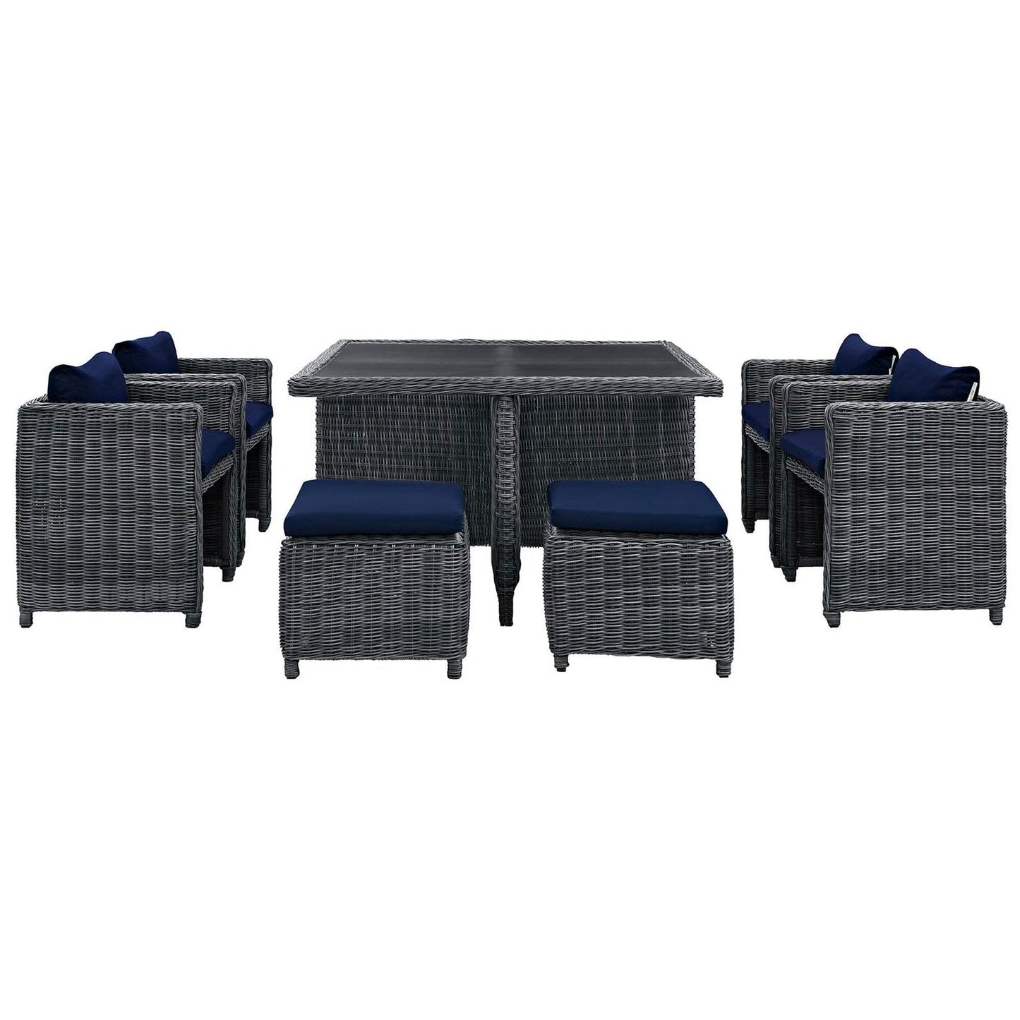 Summon 9 Piece Outdoor Patio Sunbrella Dining Set in Canvas Navy by Modway Dining Set Modway 
