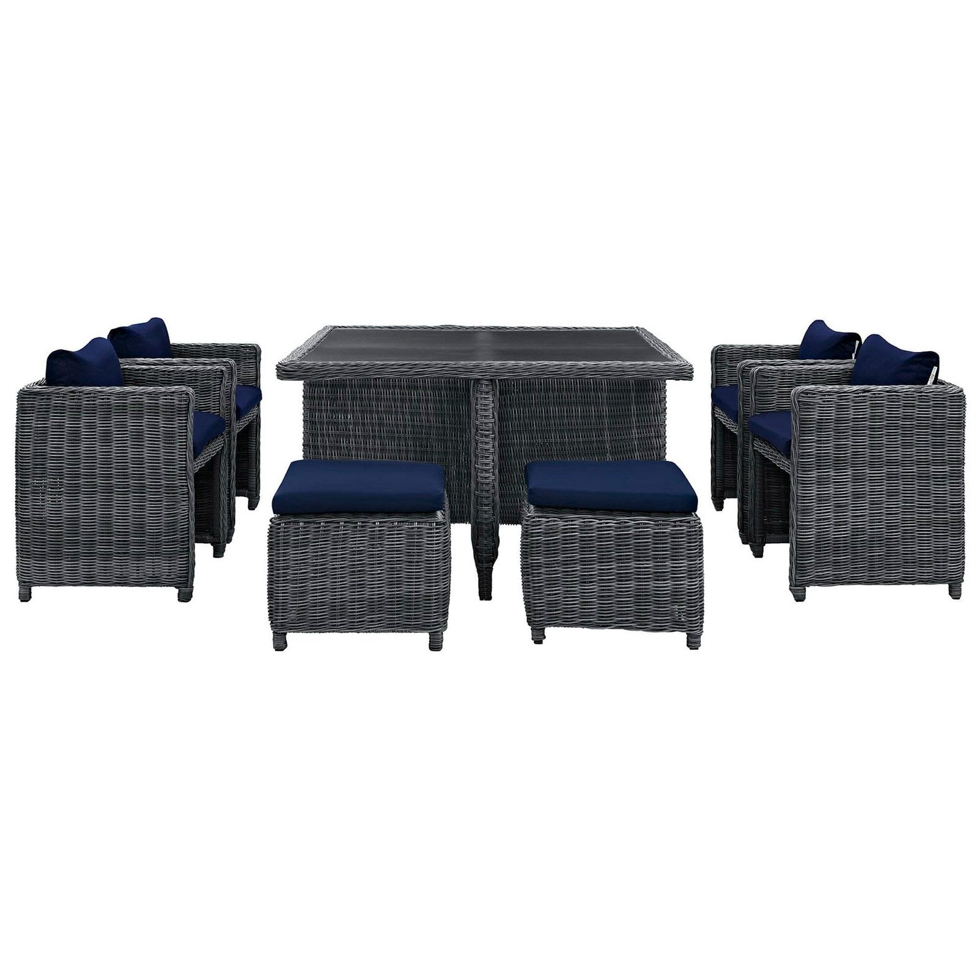 Summon 9 Piece Outdoor Patio Sunbrella Dining Set in Canvas Navy by Modway Dining Set Modway 