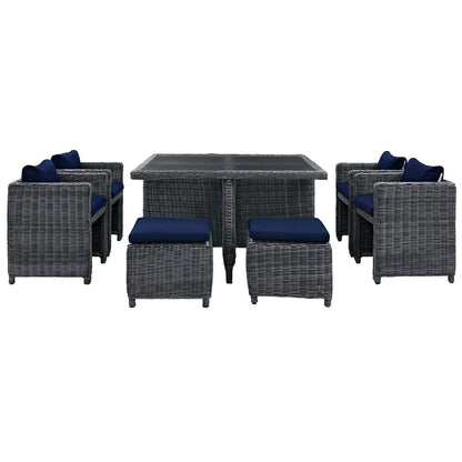 Summon 9 Piece Outdoor Patio Sunbrella Dining Set in Canvas Navy by Modway Dining Set Modway 