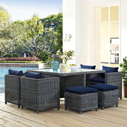 Summon 9 Piece Outdoor Patio Sunbrella Dining Set in Canvas Navy by Modway Dining Set Modway 
