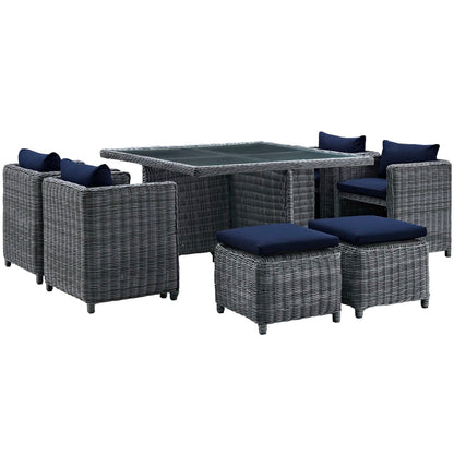 Summon 9 Piece Outdoor Patio Sunbrella Dining Set in Canvas Navy by Modway Dining Set Modway 