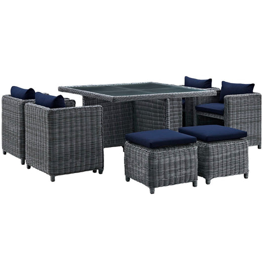 Summon 9 Piece Outdoor Patio Sunbrella Dining Set in Canvas Navy by Modway Dining Set Modway 