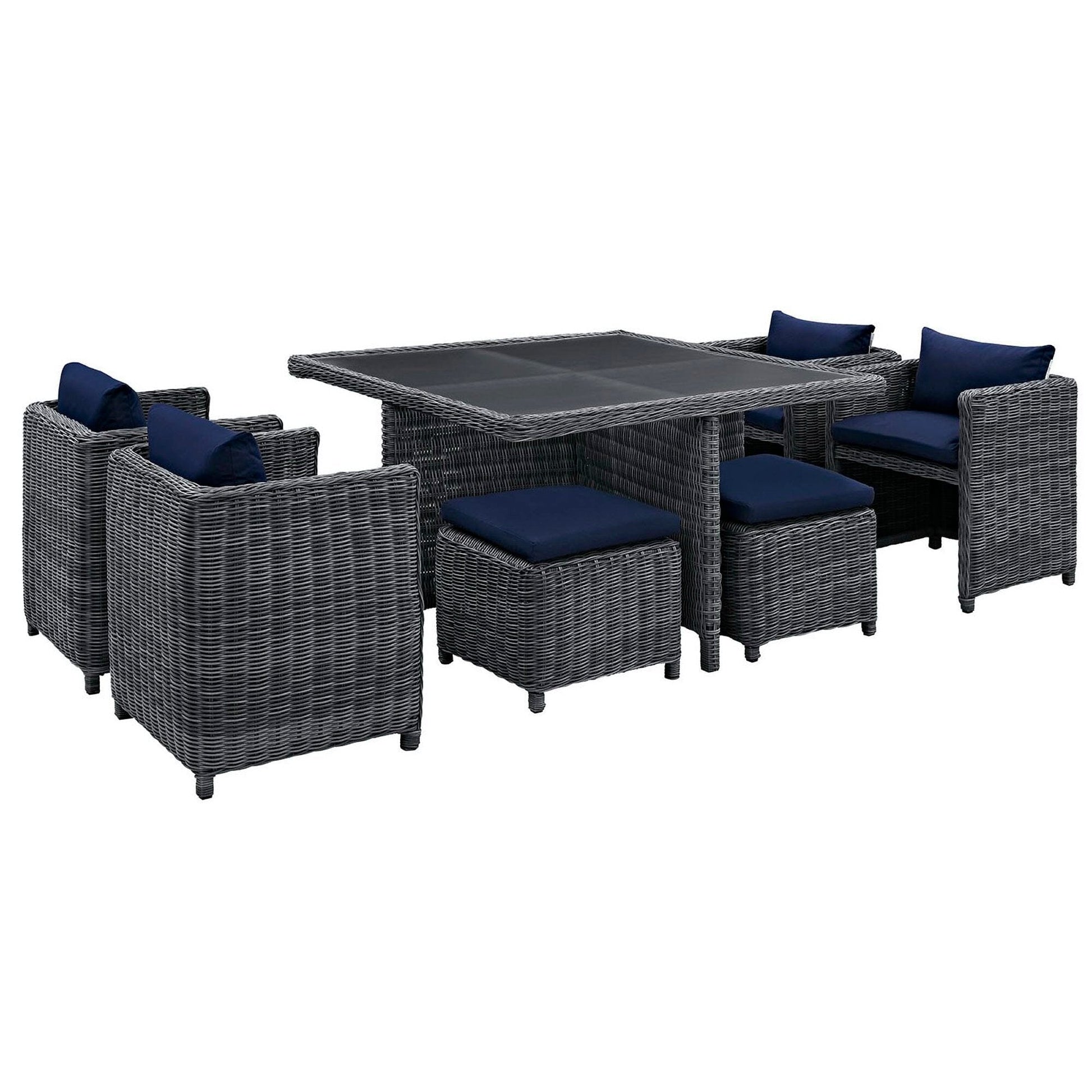 Summon 9 Piece Outdoor Patio Sunbrella Dining Set in Canvas Navy by Modway Dining Set Modway 