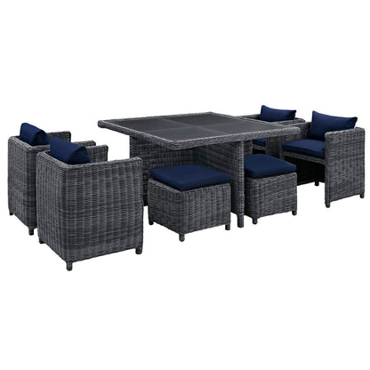 Summon 9 Piece Outdoor Patio Sunbrella Dining Set in Canvas Navy by Modway Dining Set Modway 