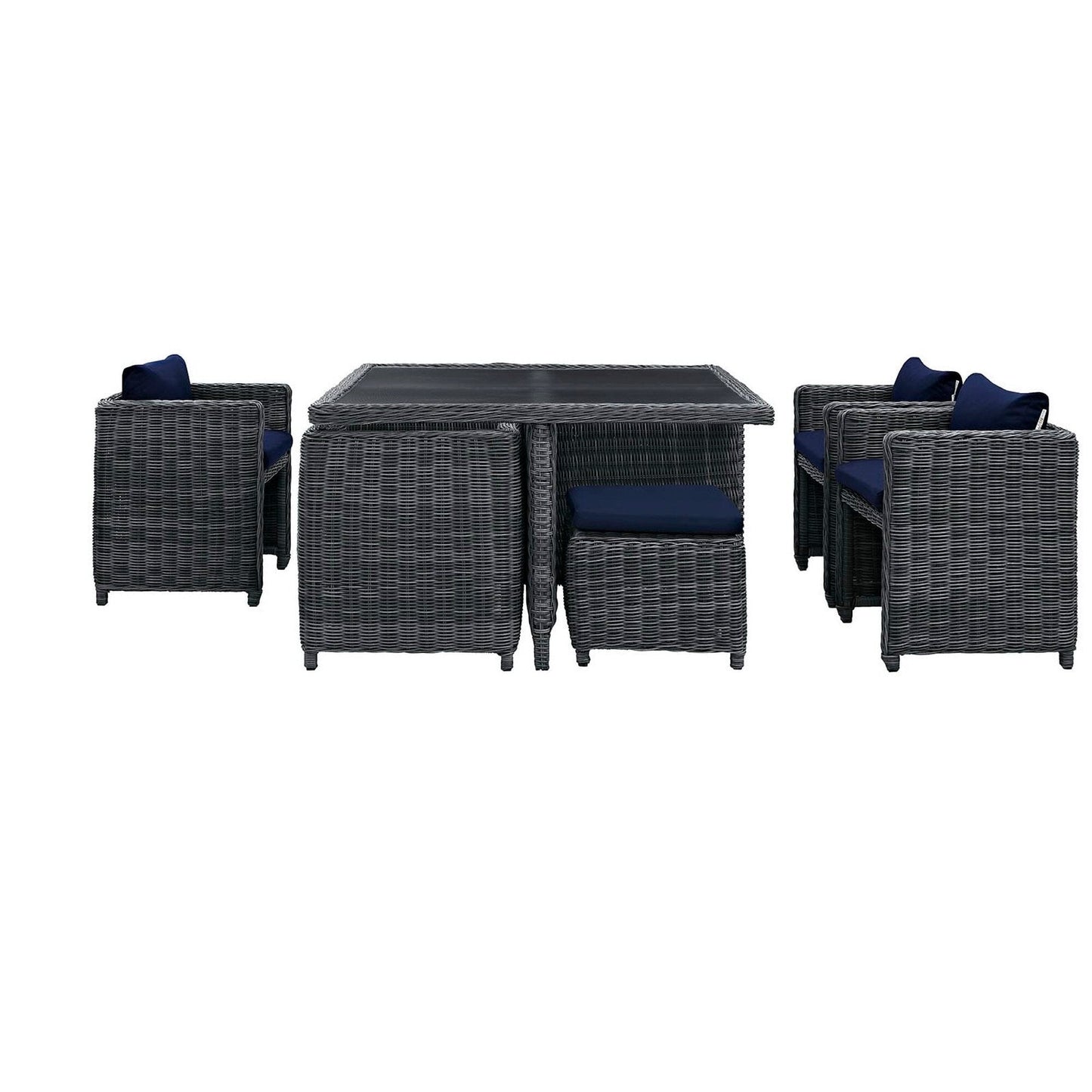 Summon 9 Piece Outdoor Patio Sunbrella Dining Set in Canvas Navy by Modway Dining Set Modway 