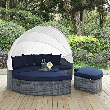 Summon Canopy Outdoor Patio Sunbrella Daybed in Canvas Navy by Modway Daybed Modway 