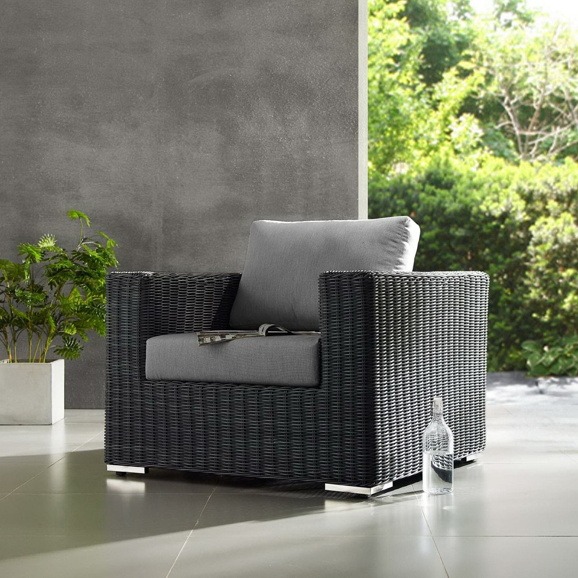 Summon Outdoor Patio Fabric Sunbrella Armchair in Canvas Gray by Modway Lounge Chair Modway 