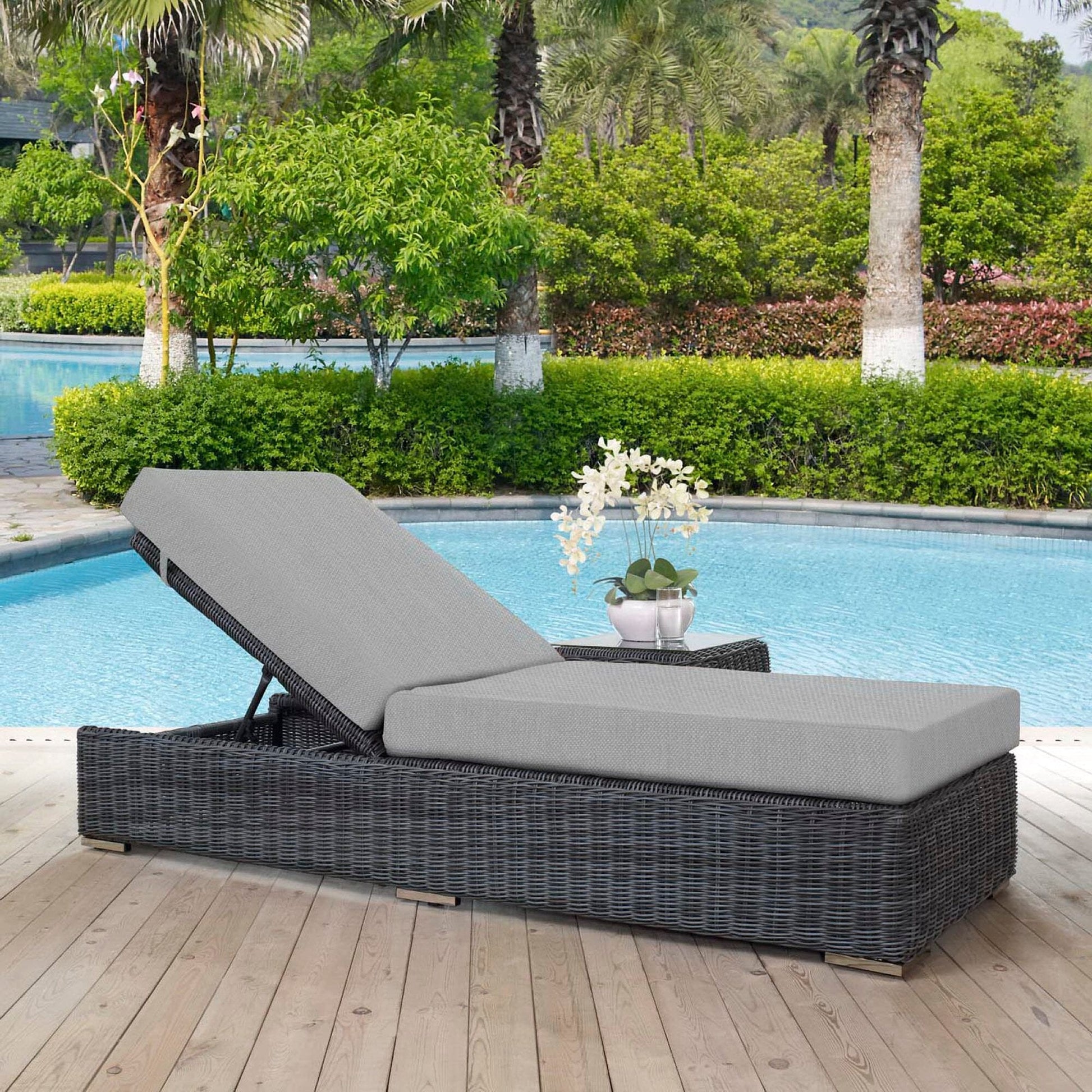 Summon Outdoor Patio Sunbrella Chaise Lounge in Canvas Gray by Modway Chaise Lounge Modway 