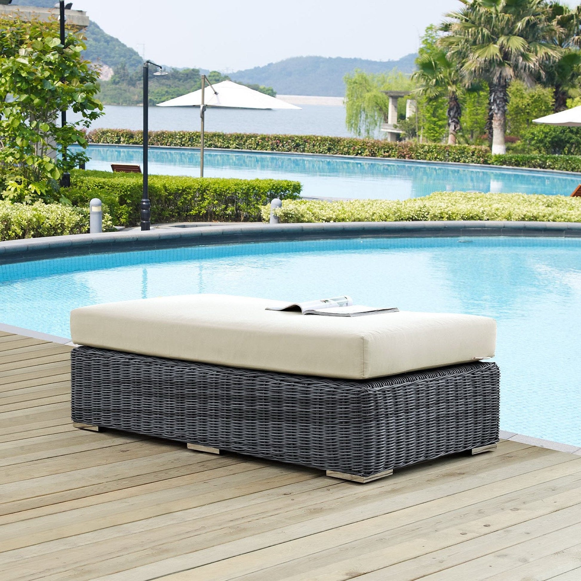 Summon Outdoor Patio Sunbrella Rectangle Ottoman in Canvas Antique Beige by Modway Ottoman Modway 