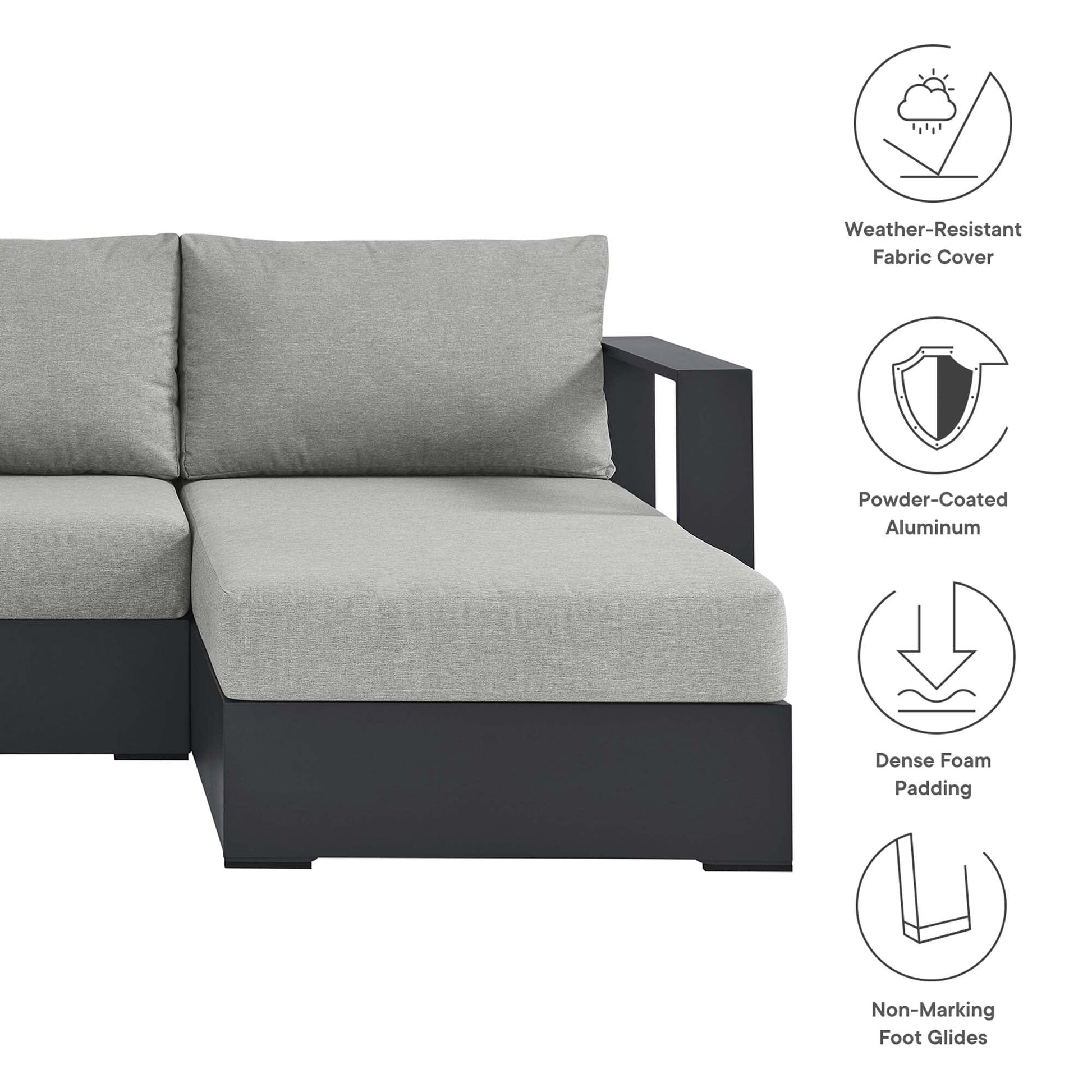 Tahoe 2-Piece Outdoor Patio Powder-Coated Aluminum Right-Facing Chaise Sectional Sofa Set in Gray Gray by Modway Sectional Set Modway 