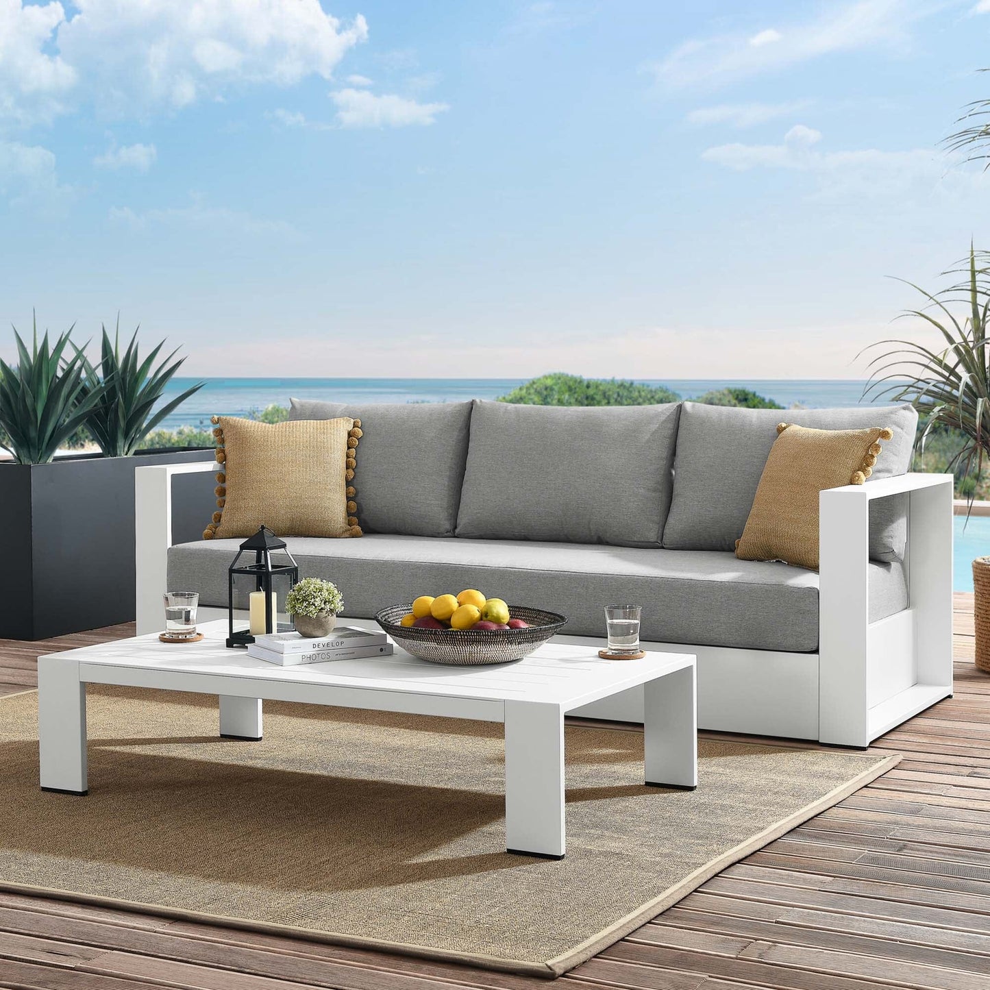 Tahoe 2-Piece Outdoor Patio Powder-Coated Aluminum Set in White Gray by Modway Sofa Modway 